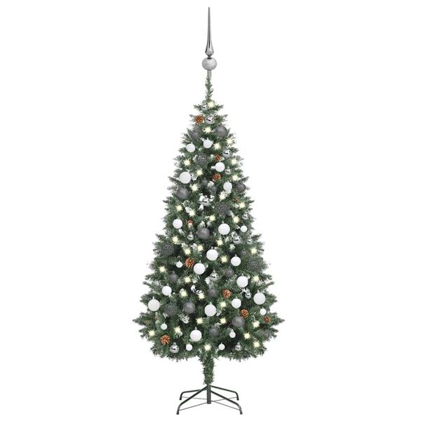 vidaXL Arbre de No&euml;l artificiel pr&eacute;-&eacute;clair&eacute;/boules pommes de pin 180cm