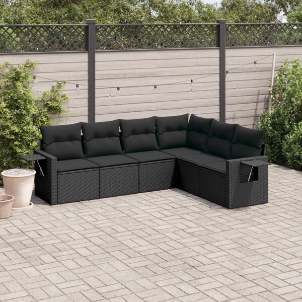 vidaXL Salon de jardin 6 pcs avec coussins noir r&eacute;sine tress&eacute;e