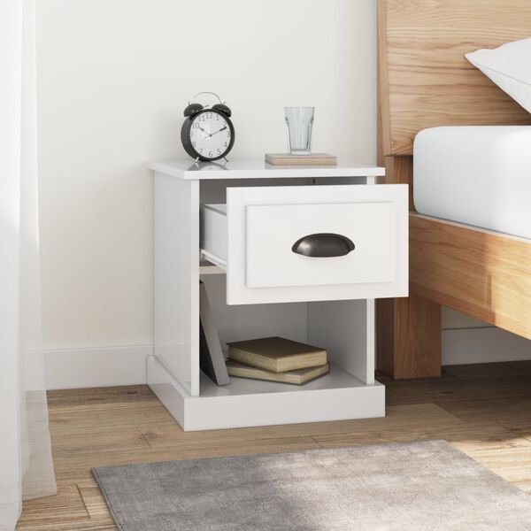 vidaXL Table de chevet blanc brillant 39x39x47,5 cm Bois d&rsquo;ing&eacute;nierie