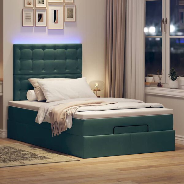 vidaXL Cadre de lit ottoman avec matelas vert fonc&eacute; 120x200 cm velours