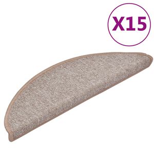 vidaXL Tapis d'escalier 15 pi&egrave;ces 56 x 17 x 3 cm Marron clair Demi-rond