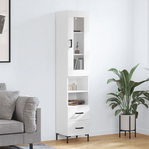 vidaXL Buffet haut Blanc brillant 34,5x34x180 cm Bois d'ing&eacute;nierie