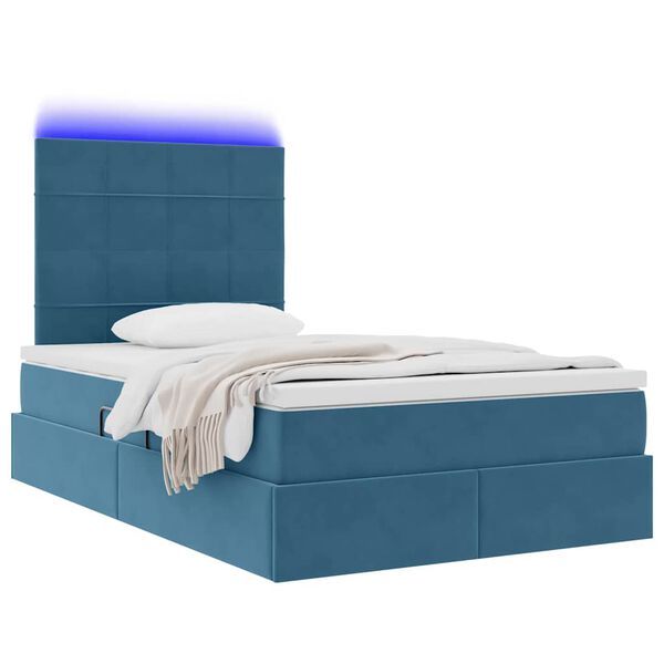 vidaXL Lit avec rangement et LED Bleu fonc&eacute; 120 x 200 cm Velours
