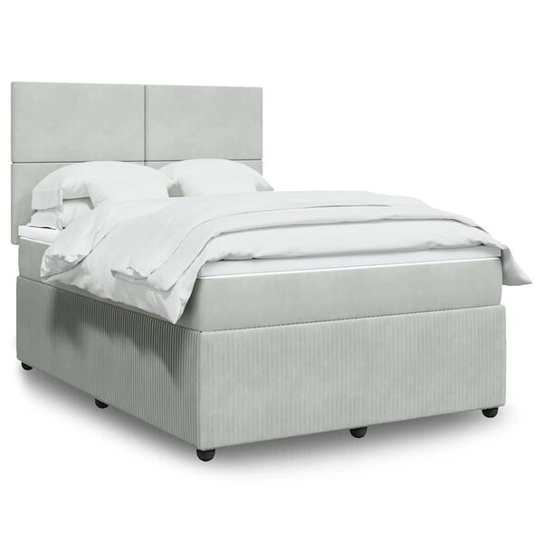 vidaXL Sommier &agrave; lattes de lit et matelas Gris clair 160x200cm Velours