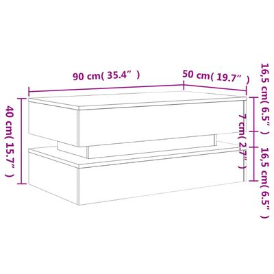 vidaXL Table basse avec lumières LED gris béton 90x50x40 cm