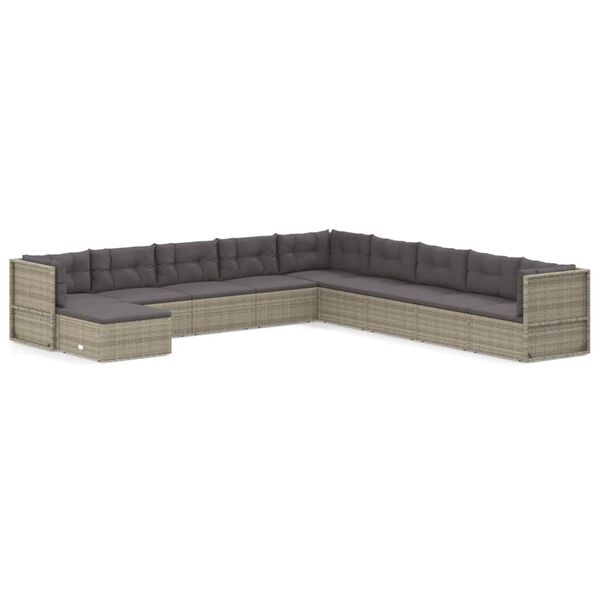 vidaXL Salon de jardin 10 pcs avec coussins Gris R&eacute;sine tress&eacute;e