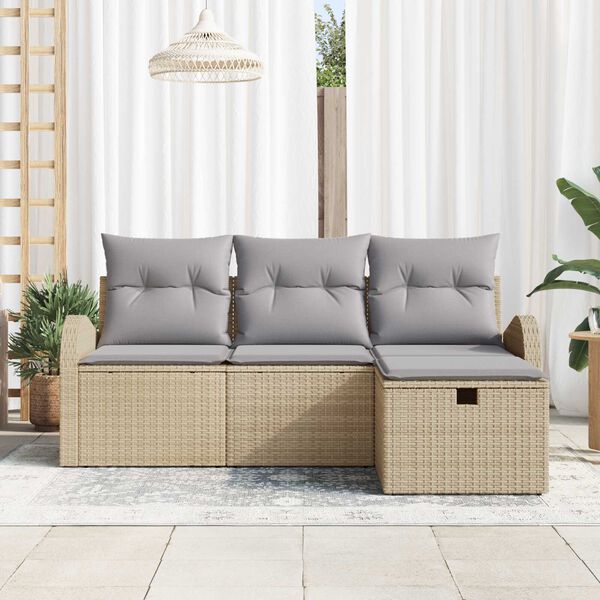 vidaXL Ensemble de Canap&eacute;s 4 pcs Beige et Gris clair polyrotin