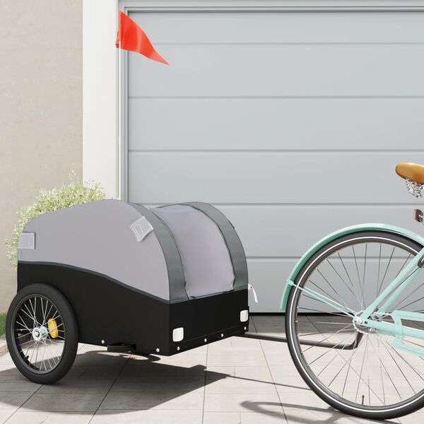 vidaXL Remorque de v&eacute;lo noir et gris 45 kg fer