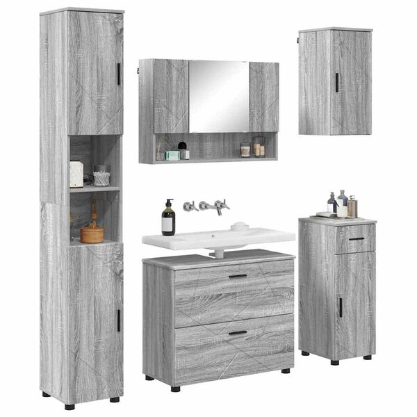 vidaXL Ensemble de mobilier de salle de bain 5 pcs Sonoma gris