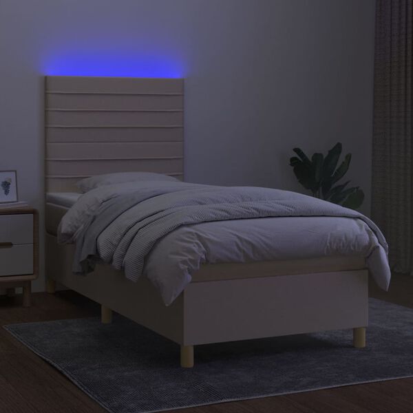 vidaXL Sommier &agrave; lattes de lit et matelas et LED Cr&egrave;me 100x200cm Tissu
