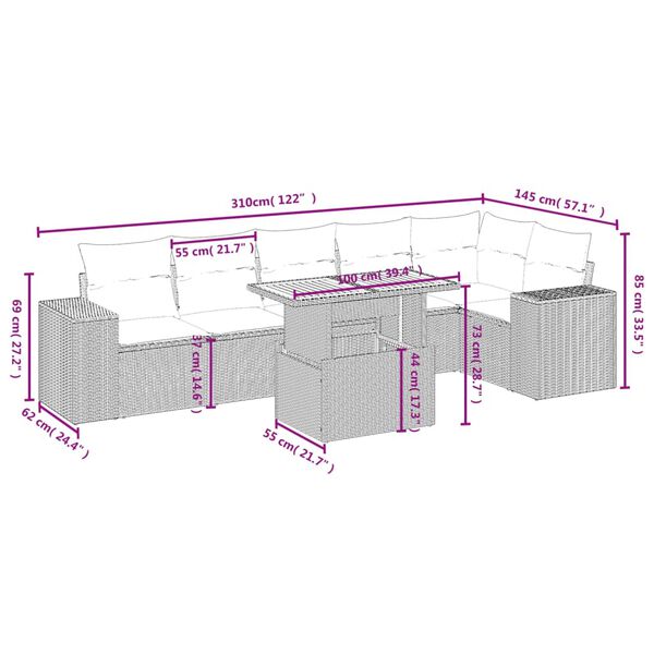 vidaXL Salon de jardin avec coussins 7 pcs beige r&eacute;sine tress&eacute;e