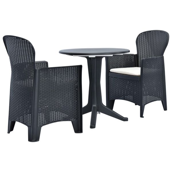 vidaXL Ensemble de bistro 3 pcs Plastique rotin Anthracite