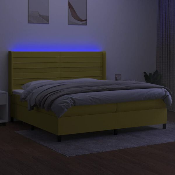vidaXL Sommier &agrave; lattes de lit matelas et LED Vert 200x200 cm Tissu