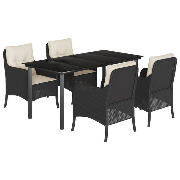vidaXL Ensemble &agrave; manger de jardin coussins 5pcs Noir R&eacute;sine tress&eacute;e