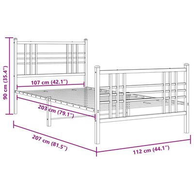 vidaXL Cadre de lit métal avec tête de lit/pied de lit blanc 107x203cm