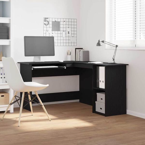 vidaXL Bureau d'angle Ch&ecirc;ne noir 120 x 140 x 75 cm Bois d'ing&eacute;nierie
