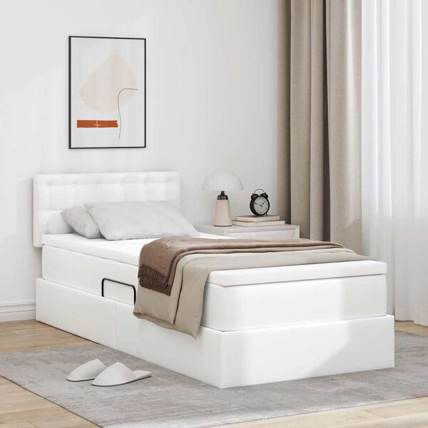 vidaXL Lit avec rangement et LED avec matelas Blanc pur 90 x 190 cm