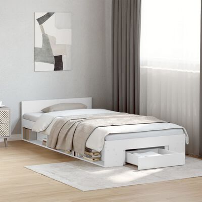 vidaXL Cadre de lit avec tiroir blanc 100x200 cm bois d'ingénierie