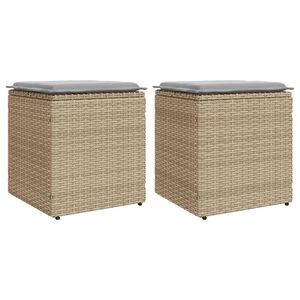 vidaXL Tabourets de jardin avec coussins lot de 2 beige r&eacute;sine tress&eacute;e