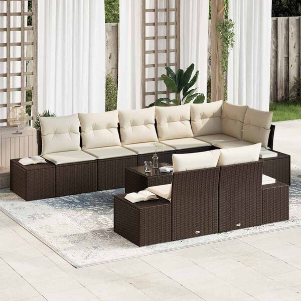 vidaXL Ensemble de canap&eacute; de jardin 9 pcs Marron et Cr&egrave;me polyrotin