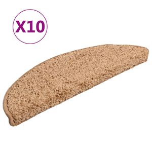 vidaXL Tapis d'escalier 10 pi&egrave;ces 56x17x3 cm Beige Demi-rond