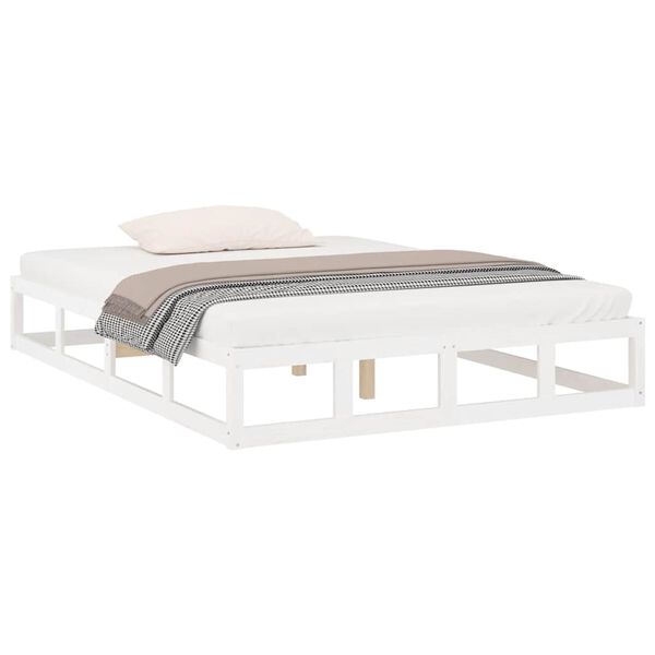 vidaXL Cadre de lit sans matelas blanc 135x190 cm bois massif