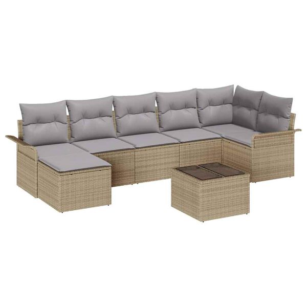 vidaXL Ensemble de canap&eacute; de jardin 8 pcs Beige Poly rotin