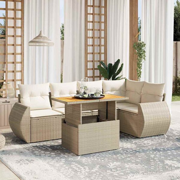 vidaXL Salon de jardin avec coussins 6 pcs beige r&eacute;sine tress&eacute;e
