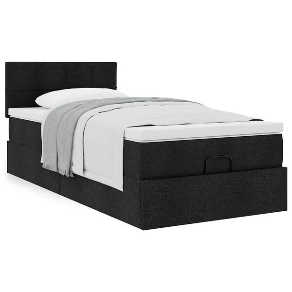 vidaXL Lit ottoman avec matelas noir 90x200 cm tissu