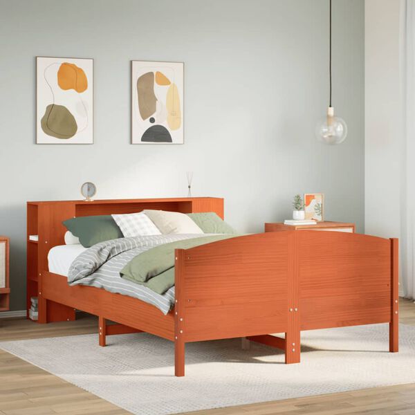 vidaXL Lit biblioth&egrave;que sans matelas cire marron 150x200 cm pin massif