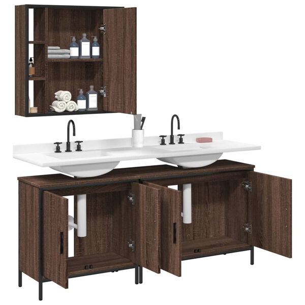 vidaXL Ensemble d'armoires de salle de bain 3 pcs ch&ecirc;ne marron