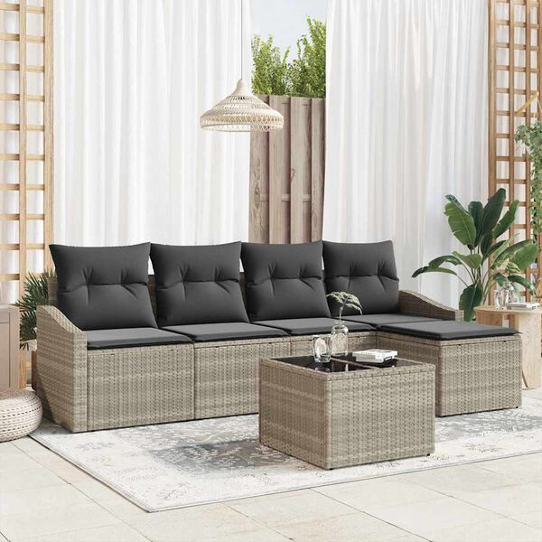 vidaXL Ensemble de Canap&eacute;s avec coussin 6 pcs Gris clair polyrotin