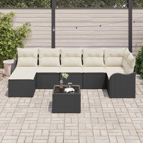 vidaXL Ensemble de canap&eacute; de jardin 8 pcs Noir et blanc Poly rotin