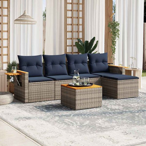 vidaXL Salon de jardin 6 pcs avec coussins gris r&eacute;sine tress&eacute;e