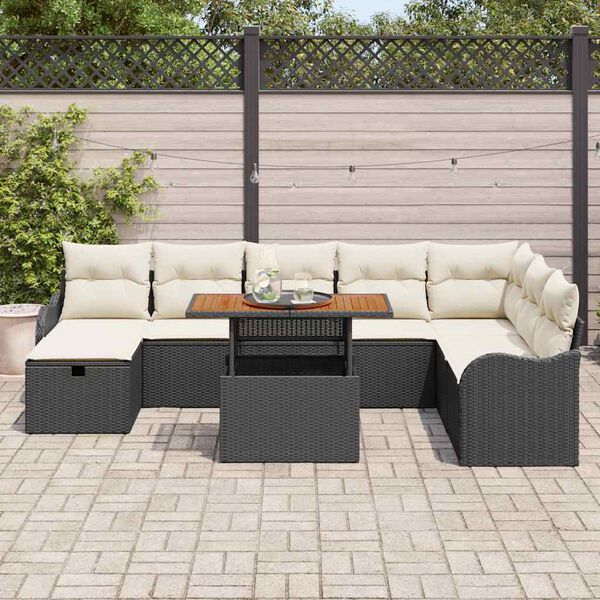 vidaXL Ensemble de canap&eacute; de jardin avec coussin 9 pcs Noir polyrotin