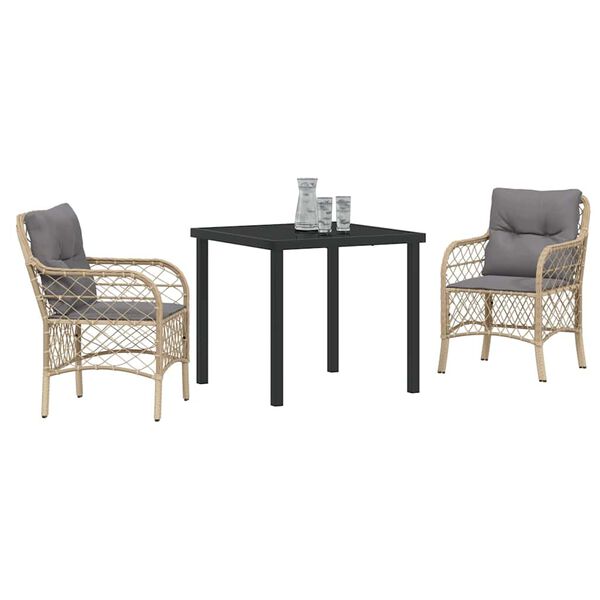 vidaXL Ensemble de salle &agrave; manger pour jardin 3 pcs Beige polyrotin