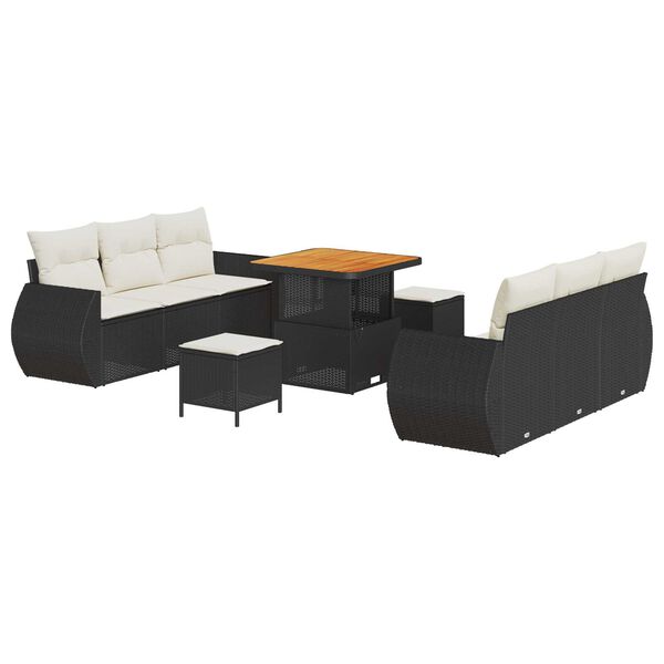 vidaXL Ensemble de canap&eacute; de jardin avec coussin 9 pcs Noir polyrotin