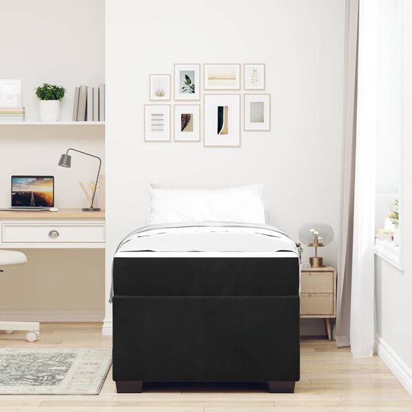 vidaXL Cadre de lit avec matelas Noir 90 x 190 cm tissu