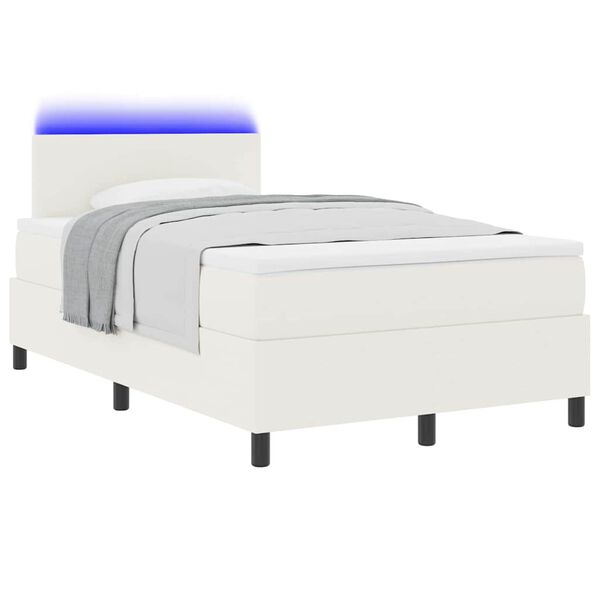 vidaXL Lit &agrave; ressort LED avec t&ecirc;te de lit Cr&egrave;me et Blanc 120 x 190 cm