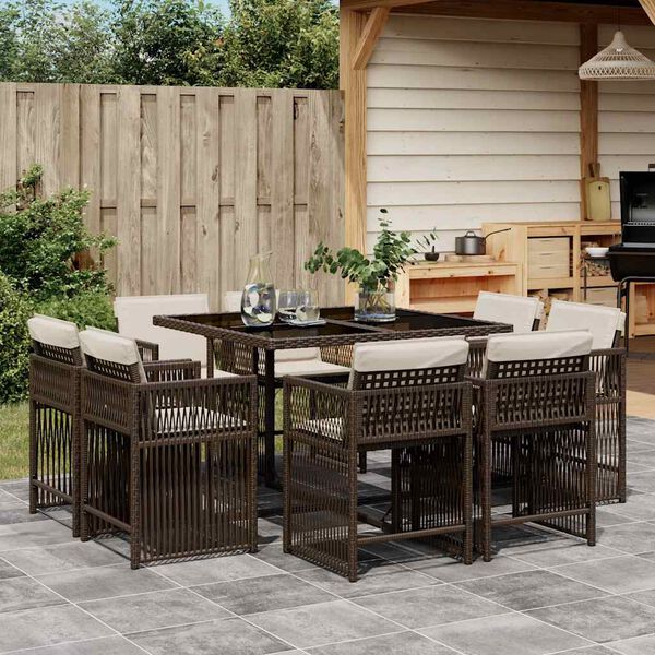 vidaXL Ensemble &agrave; manger de jardin et coussins 9 pcs marron poly rotin