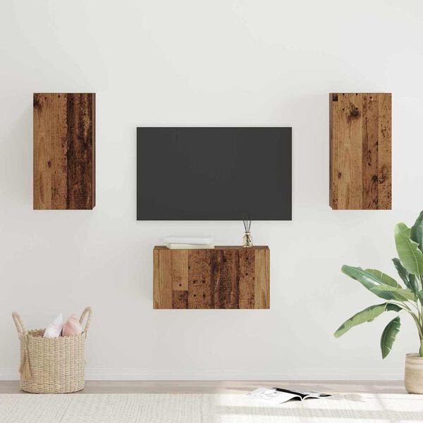 vidaXL Ensemble meuble TV 3 pcs Bois Ancien Bois d'ing&eacute;nierie