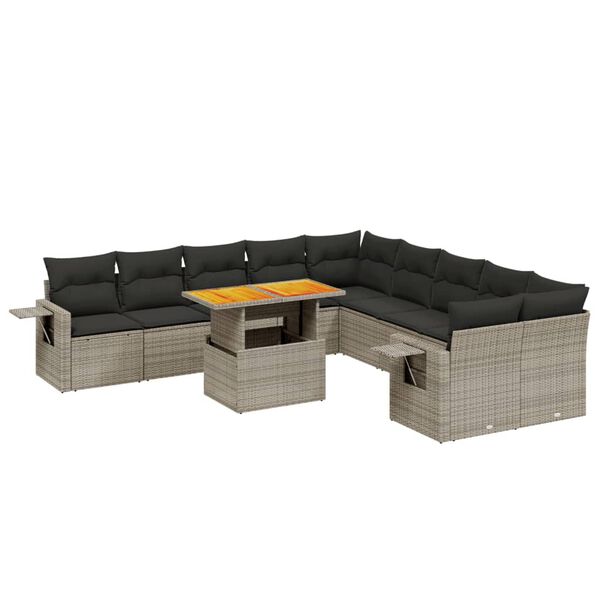 vidaXL Salon de jardin 11 pcs avec coussins gris r&eacute;sine tress&eacute;e