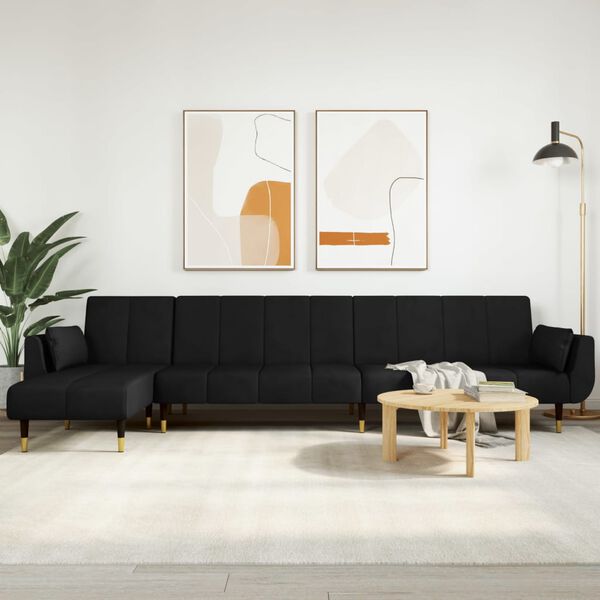 vidaXL Canap&eacute;-lit en forme de L noir 275x140x70 cm velours