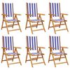 vidaXL Fauteuils pliants inclinables 6 pcs bleu et blanc tissu et bois
