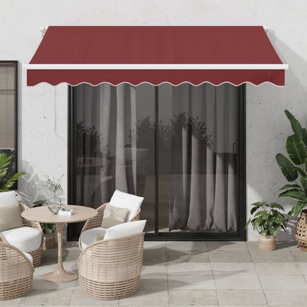 vidaXL Auvent manuel r&eacute;tractable avec LED bordeaux 300x250 cm