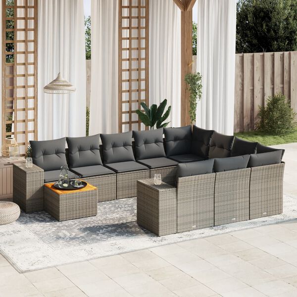 vidaXL Salon de jardin 11 pcs avec coussins gris r&eacute;sine tress&eacute;e