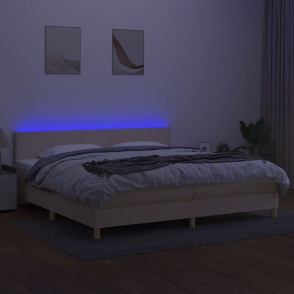 vidaXL Sommier &agrave; lattes de lit et matelas et LED Cr&egrave;me 200x200cm Tissu