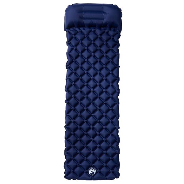 vidaXL Matelas de camping gonflable et oreiller 1 personne bleu marine