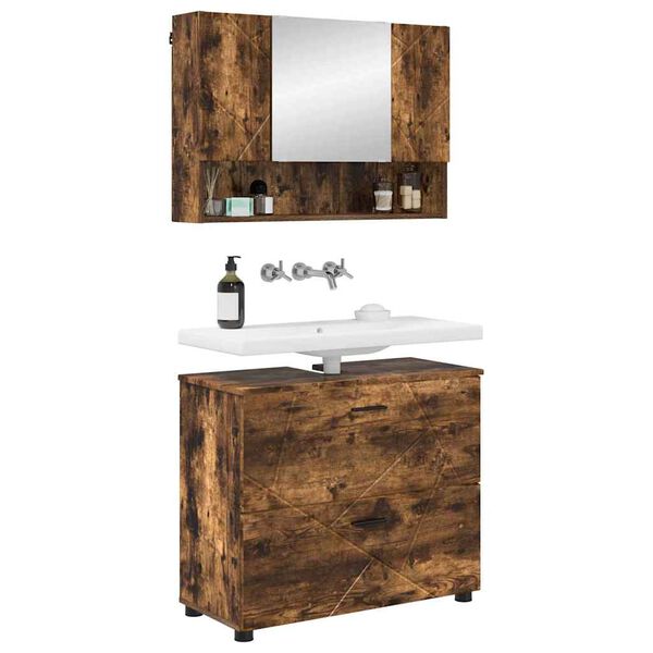 vidaXL Ensemble de mobilier de salle de bain 2 pcs Ch&ecirc;ne fum&eacute;