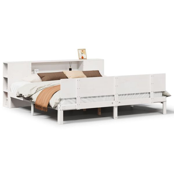 vidaXL Lit biblioth&egrave;que sans matelas blanc 200x200 cm bois pin massif